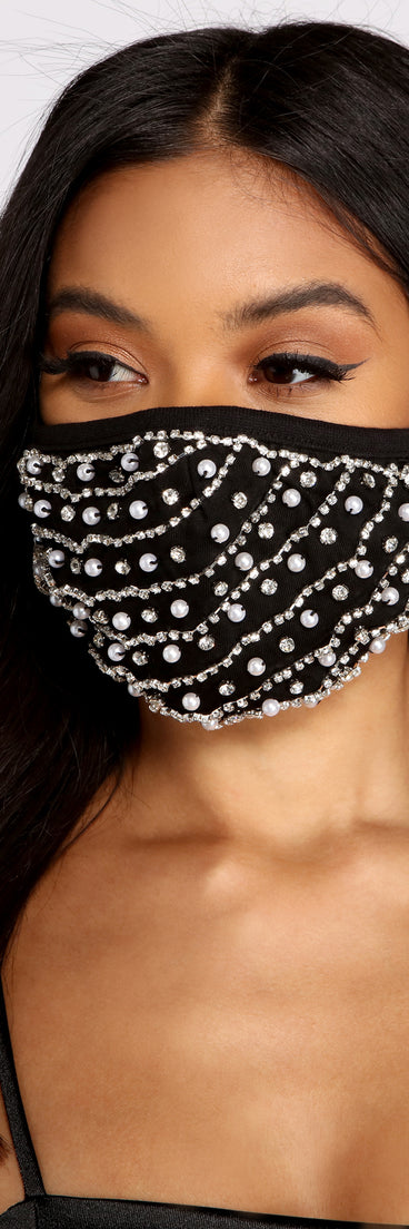 Rhinestone And Pearl Embellished Face Mask