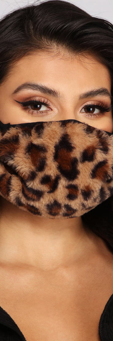Leopard Print Faux Fur Face Mask for 2022 festival outfits, festival dress, outfits for raves, concert outfits, and/or club outfits