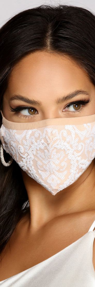 Sequin Scroll Print Face Mask
