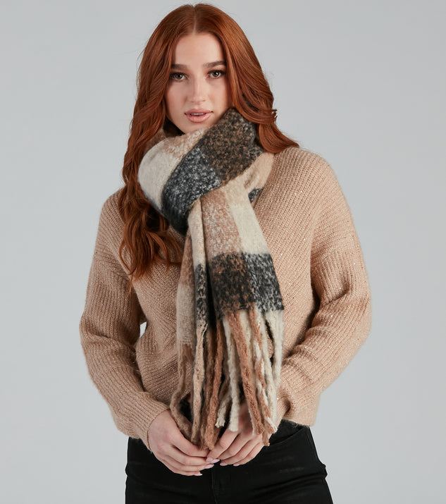 Buffalo Plaid Noodle Fringe Blanket Scarf for 2022 festival outfits, festival dress, outfits for raves, concert outfits, and/or club outfits