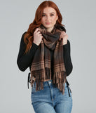 Weekend Cozy Plaid Fringe Scarf for 2022 festival outfits, festival dress, outfits for raves, concert outfits, and/or club outfits