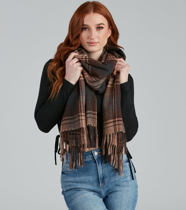 Weekend Cozy Plaid Fringe Scarf for 2022 festival outfits, festival dress, outfits for raves, concert outfits, and/or club outfits
