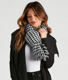 Chic Houndstooth Fringe Blanket Scarf