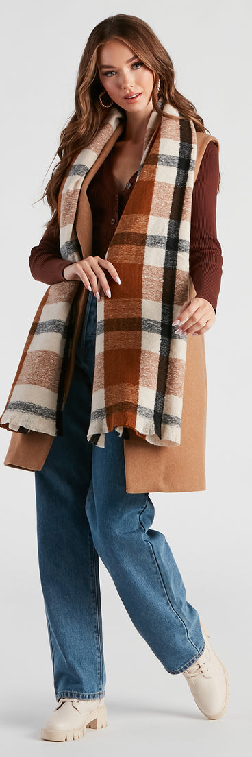 Cold Babe Plaid Blanket Scarf