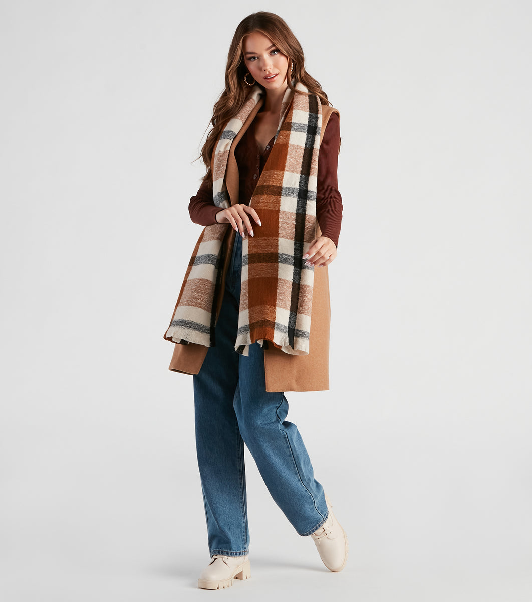 Cold Babe Plaid Blanket Scarf
