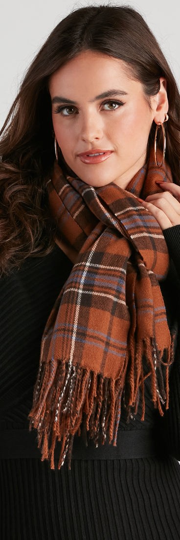 Wrap Me In Plaid Fringe Scarf