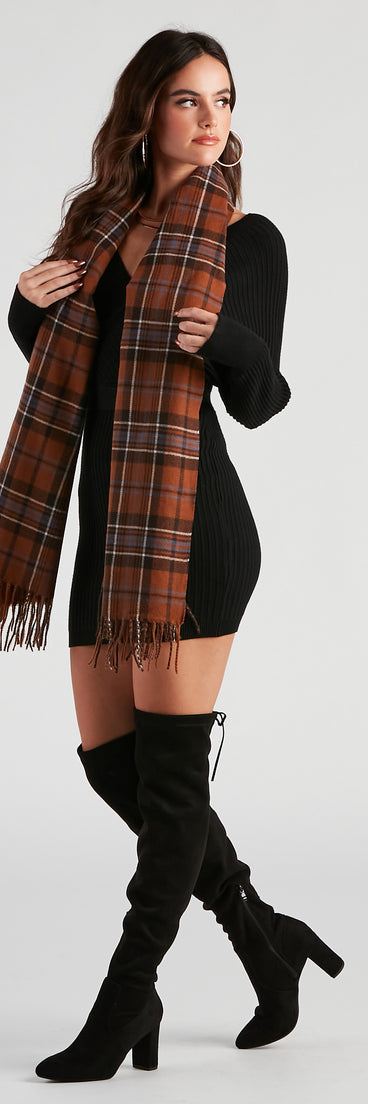 Wrap Me In Plaid Fringe Scarf