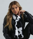 Get Spotted Cow Print Faux Fur Scarf
