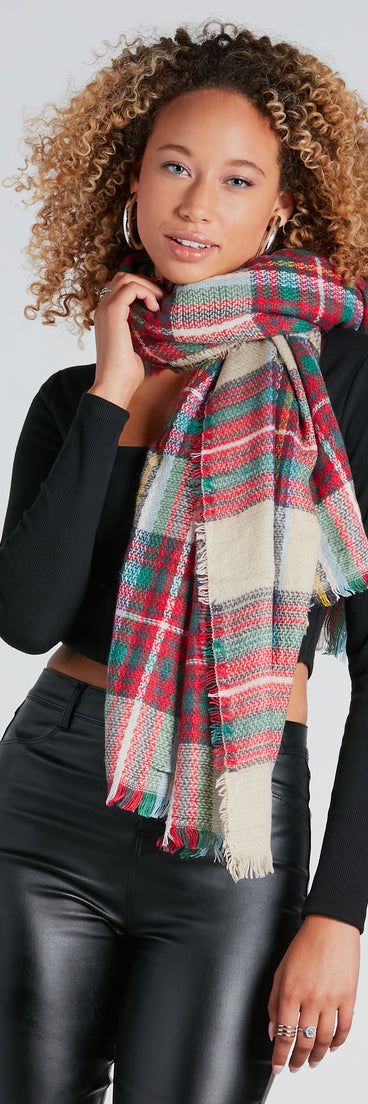 Favorite Season Plaid Frayed Scarf