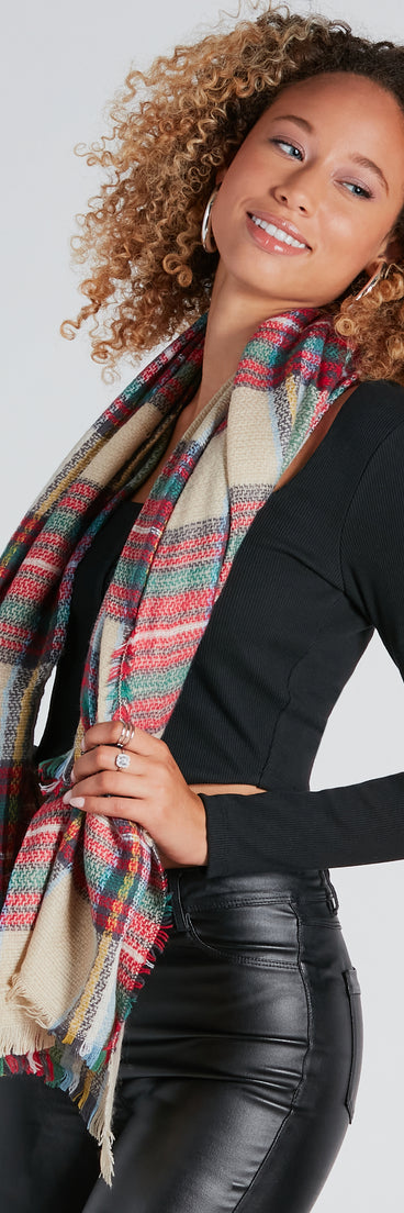 Favorite Season Plaid Frayed Scarf