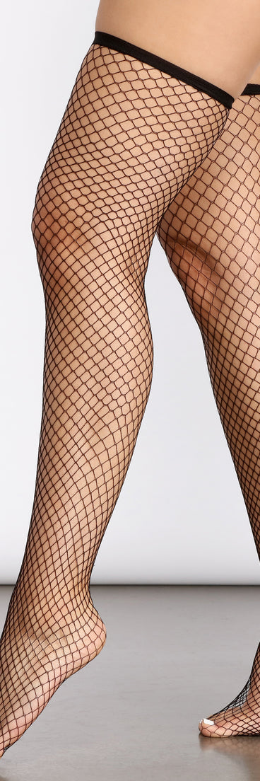 A Little Edge Thigh High Fishnet Nylons is a trendy pick to create 2023 festival outfits, festival dresses, outfits for concerts or raves, and complete your best party outfits!
