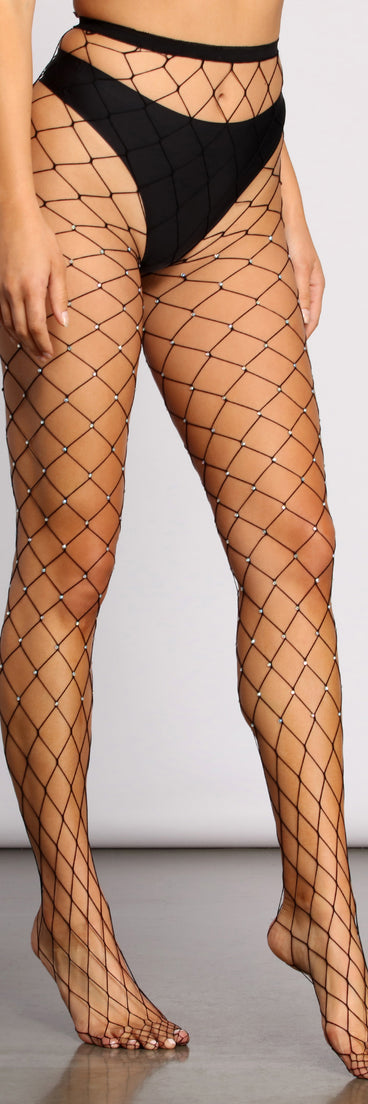 buy womens high waist fish net under High Waist Large Gauge Rhinestone Fishnet Tights