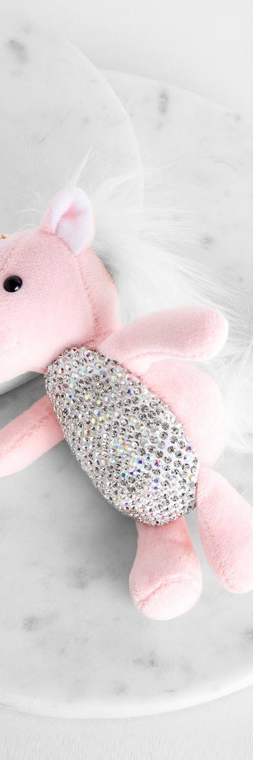 Plush Rhinestone Unicorn Keychain