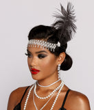 Rhinestones on Roaring 20's Feathered Headband for Women's 1920's Flapper Costume
