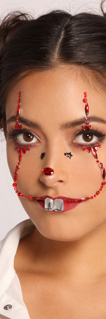 Circus Cutie Adhesive Face Gems for Women's Clown Costume