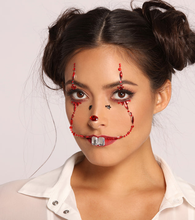 Circus Cutie Adhesive Face Gems for Women's Clown Costume
