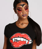 Countess of the Night Adhesive Halloween Face Gems styled by Windsor with Beauty Makeup, Faux Eyelashes, and Halloween Graphic T-Shirt