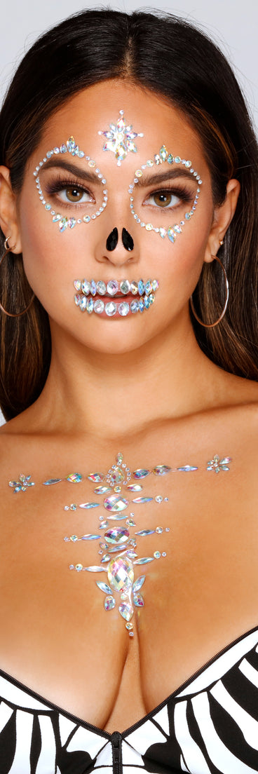 Spooky Skeleton Adhesive Body and Face Iridescent Gems