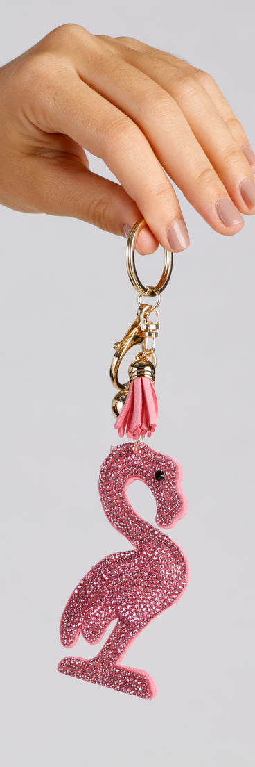 Rhinestone Flamingo Keychain