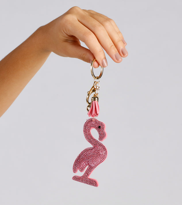 Rhinestone Flamingo Keychain