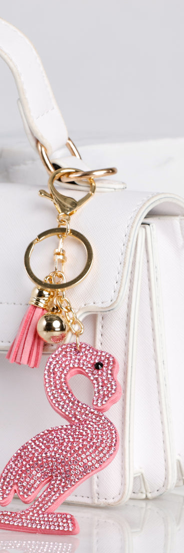 Rhinestone Flamingo Keychain
