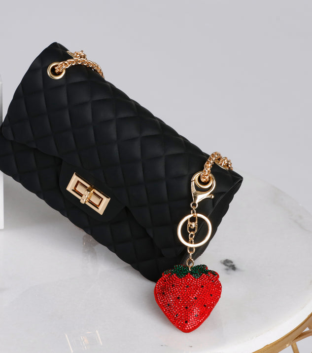Rhinestone Strawberry Keychain