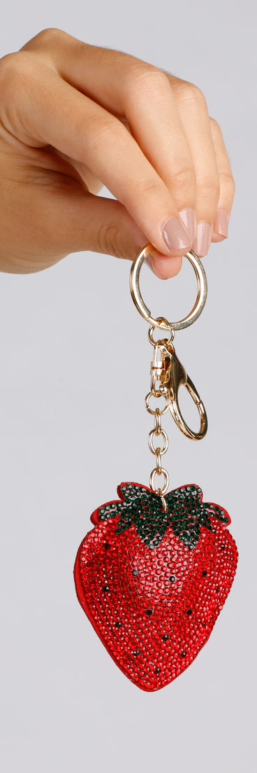 Rhinestone Strawberry Keychain