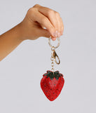 Rhinestone Strawberry Keychain