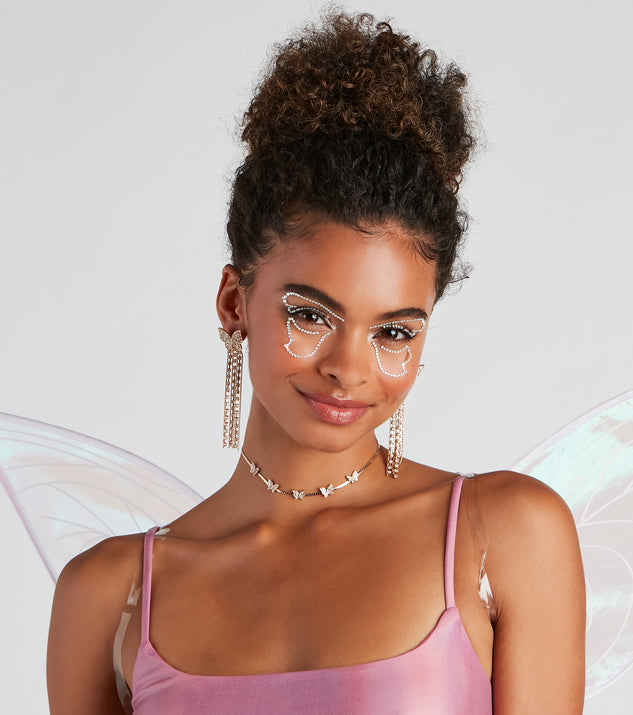 Glitzy Butterfly Eye And Face Gemstones is a trendy pick to create 2023 festival outfits, festival dresses, outfits for concerts or raves, and complete your best party outfits!