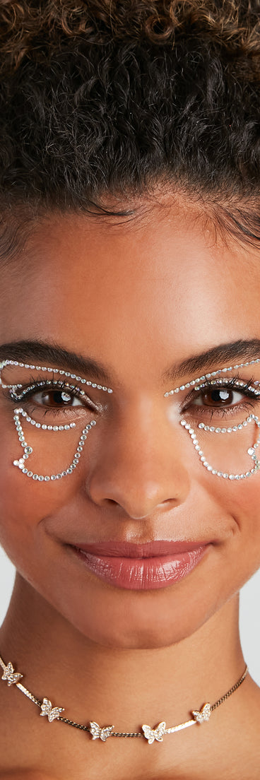 Glitzy Butterfly Eye And Face Gemstones is a trendy pick to create 2023 festival outfits, festival dresses, outfits for concerts or raves, and complete your best party outfits!
