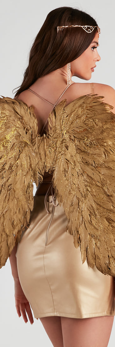 Back of the Magical Sparkle Glitter Gold Wings from Windsor's 2023 Halloween Costume Shop.