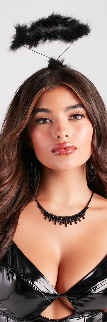 Angel Halloween Marabou Black Feather Halo Headband from Windsor’s Angel Costume collection.