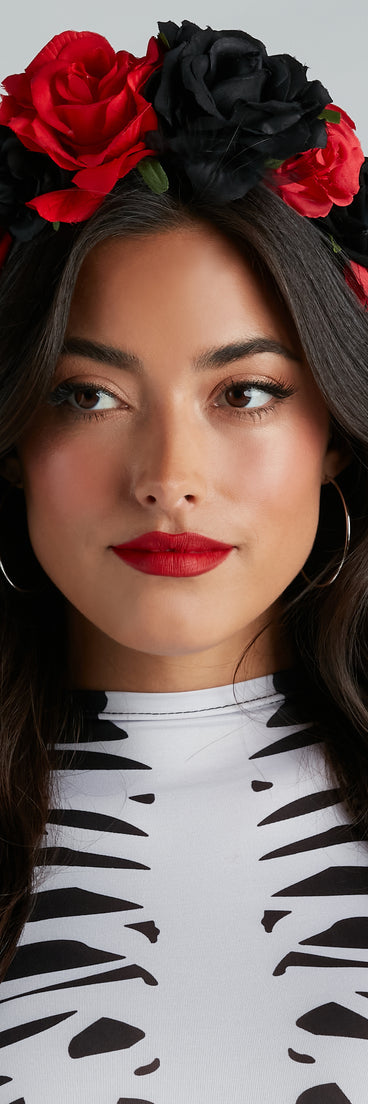 Halloween Costume Rose Headband from Windsor's 2023 Halloween Costume Shop completes your dead look or adult skeleton costume.