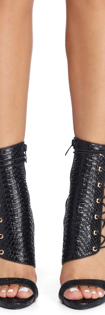 Azalea Wang Laced Snake Stilettos