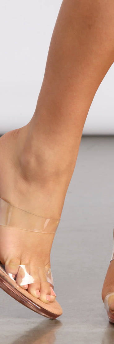 Double Band Lucite Block Heels is a stunning choice for a bridesmaid dress or maid of honor dress, and to feel beautiful at Homecoming 2023, fall or winter weddings, formals, & military balls!