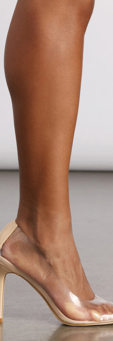 Clear Faux Patent Leather Pointed Heels are chic ladies' shoes to complete your best 2023 outfits. They come in a variety of trendy women's shoe styles like platforms and dressy low-heels, & are available in wide widths for better comfort.