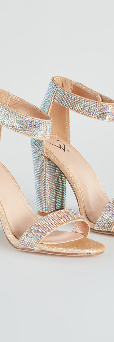 Rhinestone Romance Glitter Mesh Block Heels has high-heel or platform options for comfort while you dance and unique homecoming shoe details to compliment your 2023 Homecoming dress!