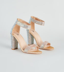 Rhinestone Romance Glitter Mesh Block Heels has high-heel or platform options for comfort while you dance and unique homecoming shoe details to compliment your 2023 Homecoming dress!