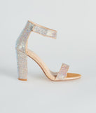 Rhinestone Romance Glitter Mesh Block Heels has high-heel or platform options for comfort while you dance and unique homecoming shoe details to compliment your 2023 Homecoming dress!