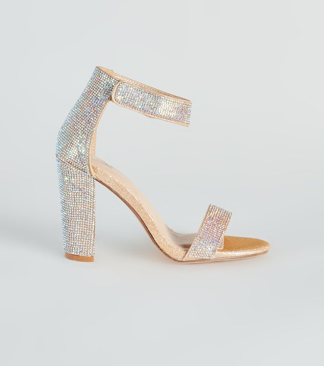 Gold block heels with rhinestones on sale
