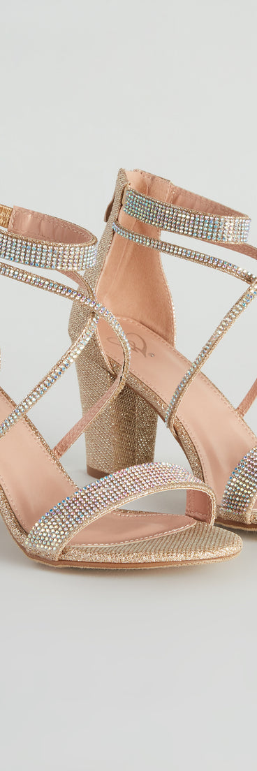 Glitter And Gleam Rhinestone Block Heels has high-heel or platform options for comfort while you dance and unique prom shoe details to compliment your 2024 Prom dress!