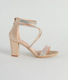 Glitter And Gleam Rhinestone Block Heels has high-heel or platform options for comfort while you dance and unique prom shoe details to compliment your 2024 Prom dress!