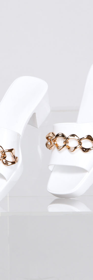 Fab And Fierce Chain Link Jelly Mules are chic ladies' shoes to complete your best 2023 outfits. They come in a variety of trendy women's shoe styles like platforms and dressy low-heels, & are available in wide widths for better comfort.