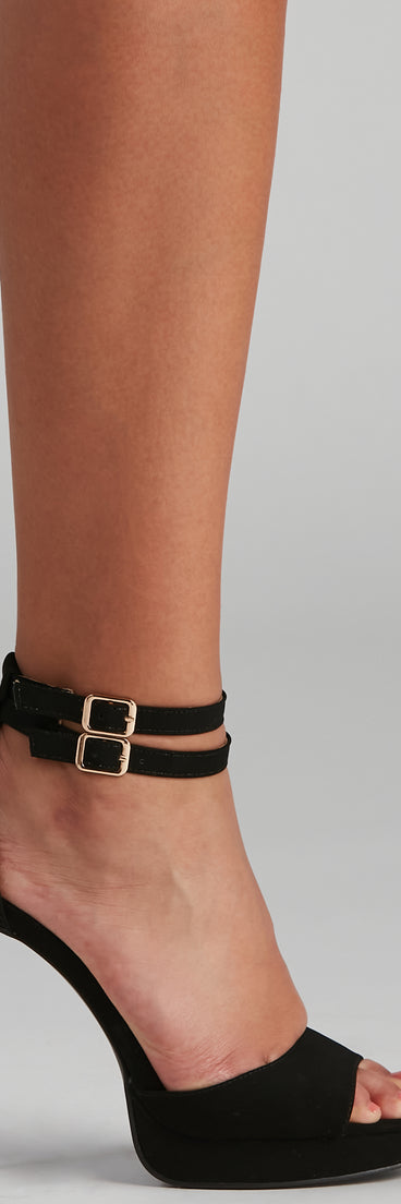 Lady's Night Nubuck Buckle Stiletto Heels are chic ladies' shoes to complete your best 2023 outfits. They come in a variety of trendy women's shoe styles like platforms and dressy low-heels, & are available in wide widths for better comfort.