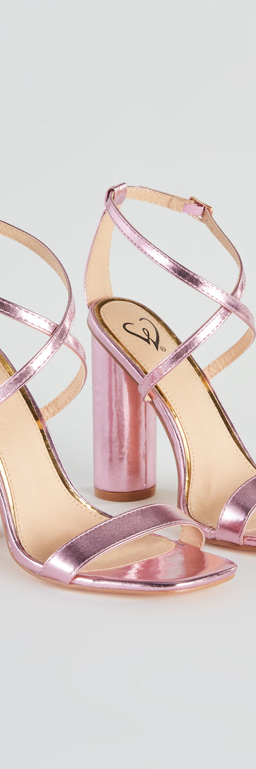 Memorable Shine Metallic Round Block Heels has high-heel or platform options for comfort while you dance and unique homecoming shoe details to compliment your 2023 Homecoming dress!