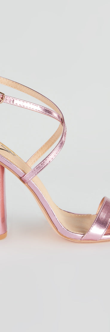 Memorable Shine Metallic Round Block Heels has high-heel or platform options for comfort while you dance and unique homecoming shoe details to compliment your 2023 Homecoming dress!