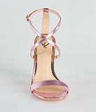 Memorable Shine Metallic Round Block Heels has high-heel or platform options for comfort while you dance and unique homecoming shoe details to compliment your 2023 Homecoming dress!
