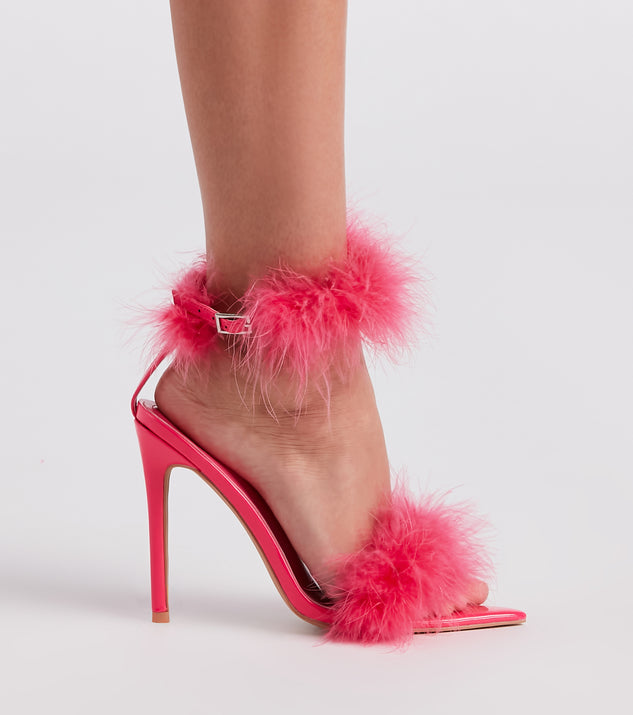 Glitter Stiletto High Heel Pink Sandals With Fluffy Fur Shoes - TGC Boutique