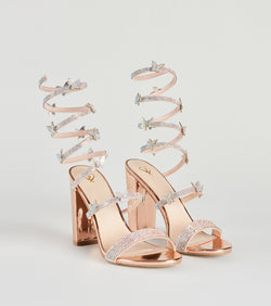 Butterfly Mystique Rhinestone Spiral Heels are chic ladies' shoes to complete your best 2023 outfits. They come in a variety of trendy women's shoe styles like platforms and dressy low-heels, & are available in wide widths for better comfort.