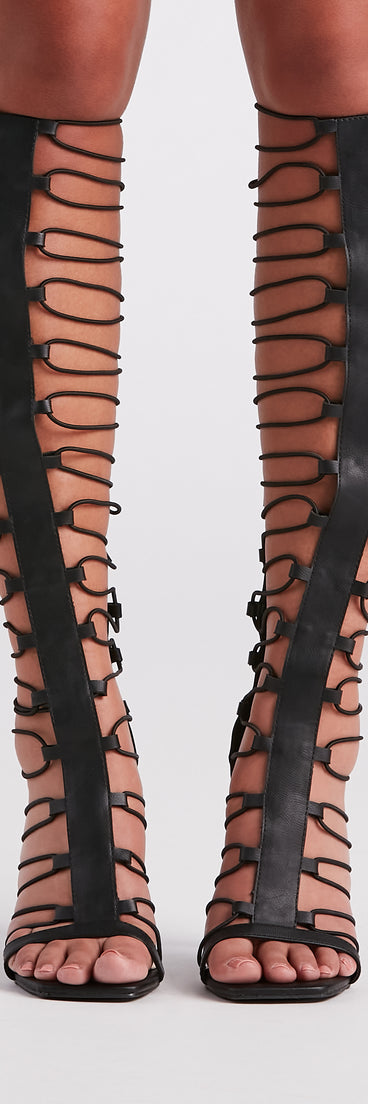 Gladiator Girlie Thigh-High Stiletto Heels is a fire pick to create 2023 festival outfits, concert dresses, outfits for raves, or to complete your best party outfits or clubwear!